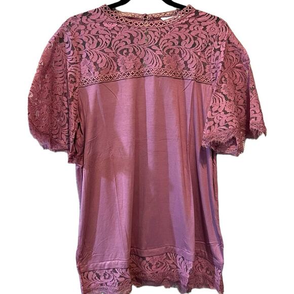Amaryllis Womens Mauve Mock Neck Lace Yoke Butterfly Sleeve Blouse Top Size M - Picture 14 of 14